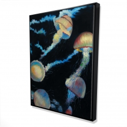 Framed 36 x 48 - 3D - Colorful jellyfishes in the dark
