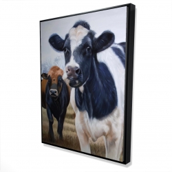 Two cows eating grass