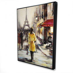 Yellow coat woman walking on the street