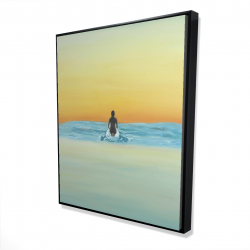 Framed 48 x 60 - 3D - A surfer swimming by dawn