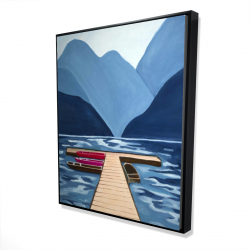Framed 48 x 60 - 3D - Lake, quai & mountains