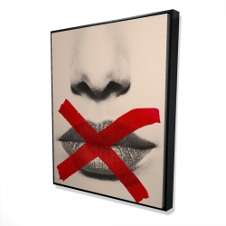 Framed 48 x 60 - 3D - Grayscale lips with a red x