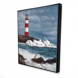 Framed 48 x 60 - 3D - Lighthouse at the edge of the sea unleashed