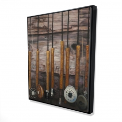 Framed 48 x 60 - 3D - Fishing rods on wood