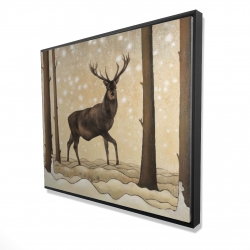 Framed 48 x 60 - 3D - Roe deer in a winter landscape
