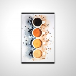 Four cups of coffee with paint splash
