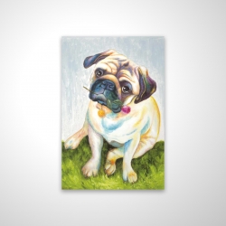 Cute pug with a rose in his mouth