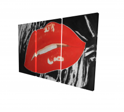 Canvas 24 x 36 - 3D - Kissable glossy lips on a black background