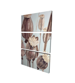 Canvas 40 x 60 - 3D - Sepia poppy head flowers