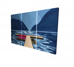 Canvas 24 x 36 - 3D - Lake, quai & mountains