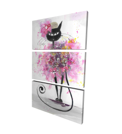 Canvas 40 x 60 - 3D - Cartoon cat with pink flowers