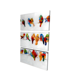Canvas 40 x 60 - 3D - A lot of colorful birds on a wire