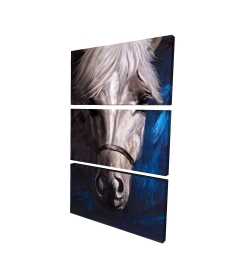 Cheval blanc sur fond bleu