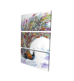 Canvas 40 x 60 - 3D - Colorful peacock with flowers