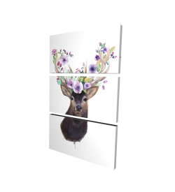 Canvas 40 x 60 - 3D - Roe deer head with flowers