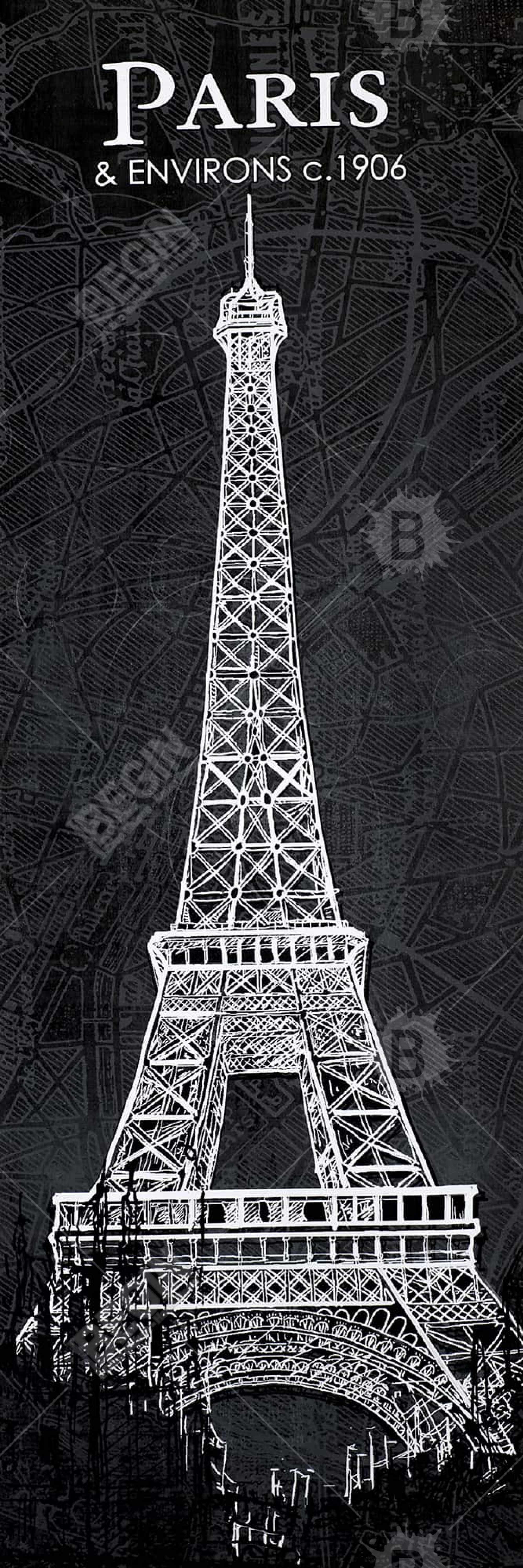 Eiffel tower sketch with a map in background