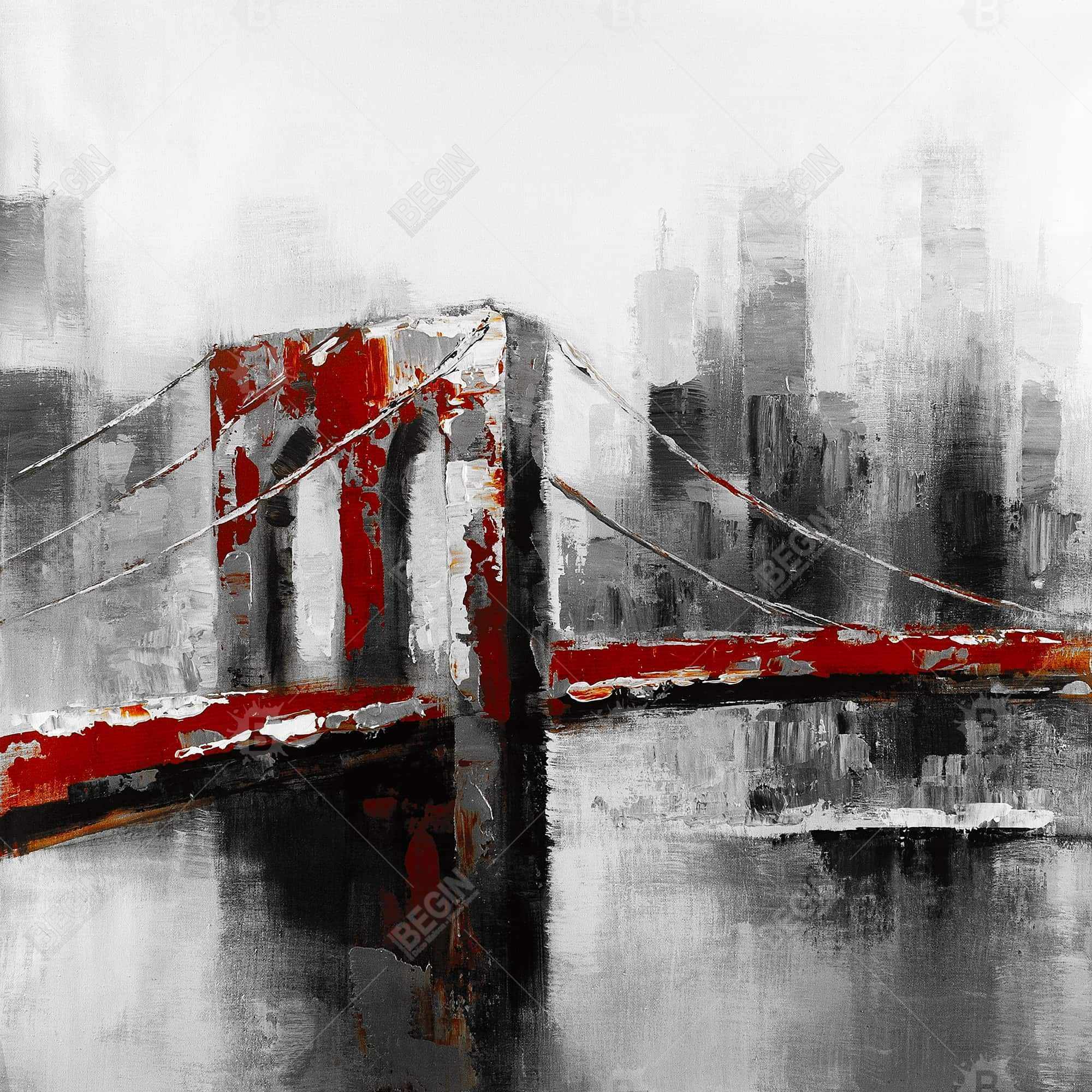 Abstract and red brooklyn bridge