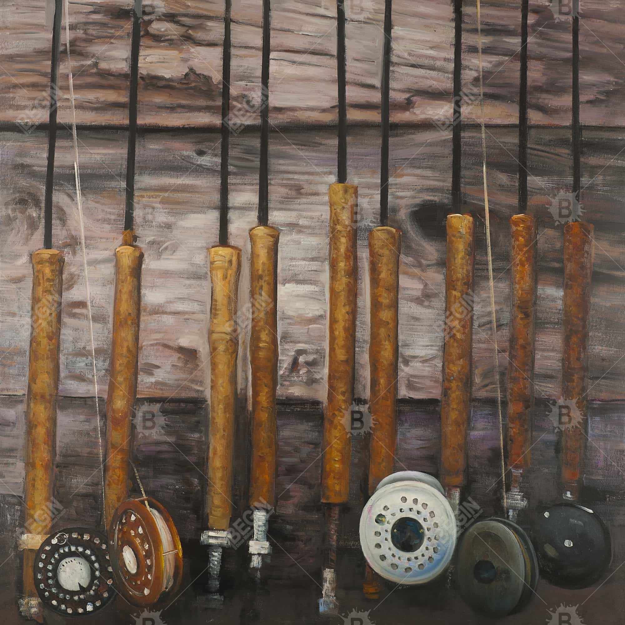 Fishing rods on wood