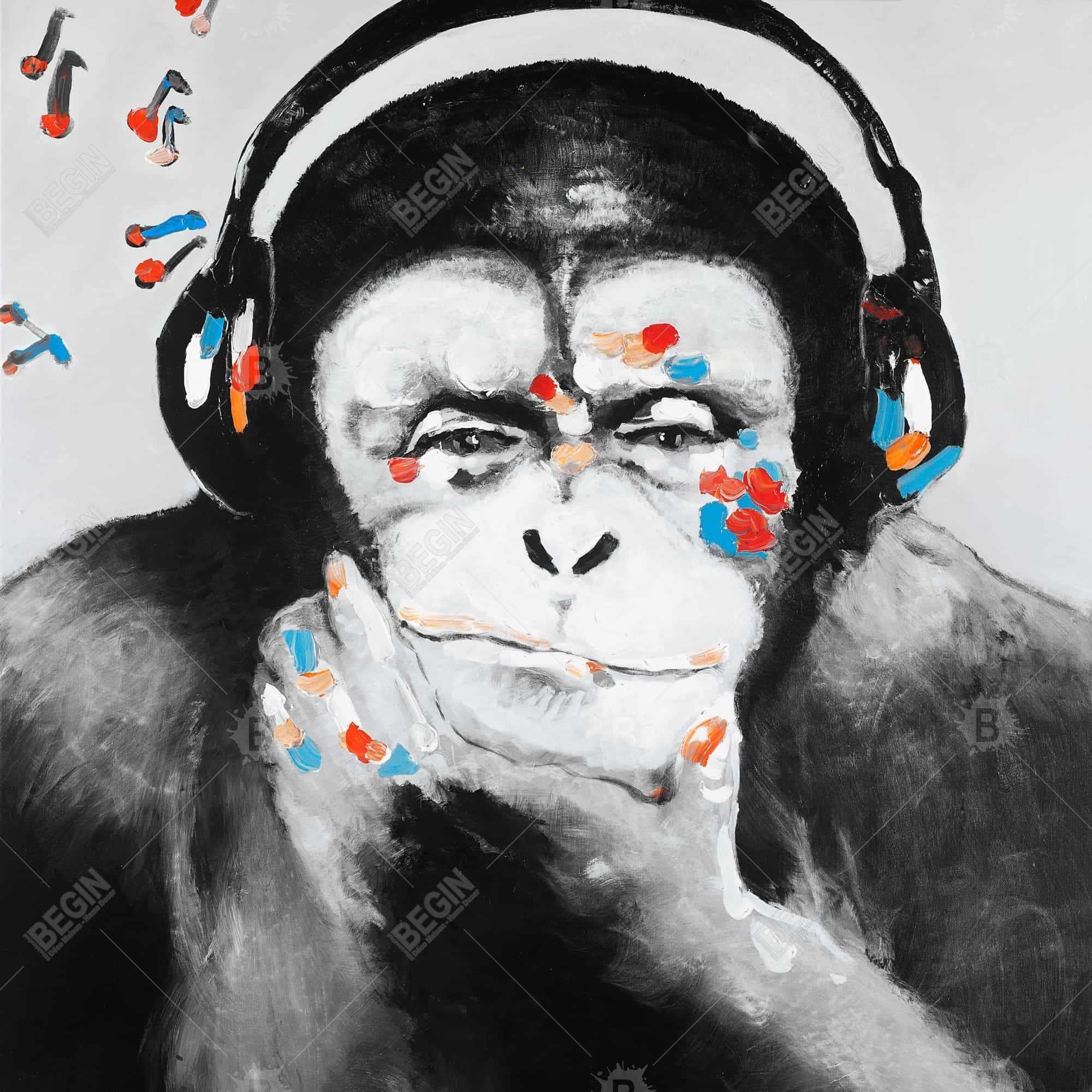 Monkey with headphones