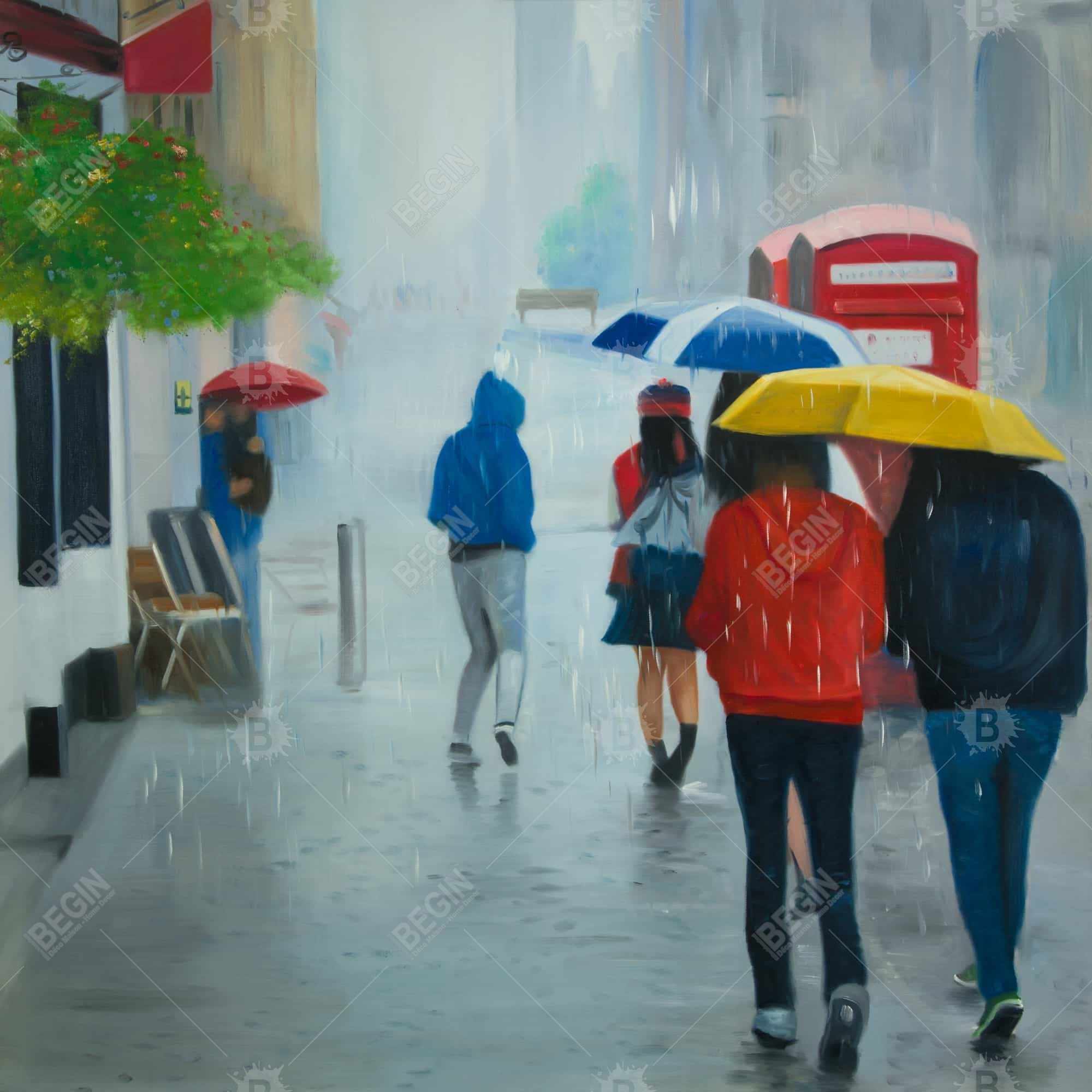 People walking under umbrella by a rainy day