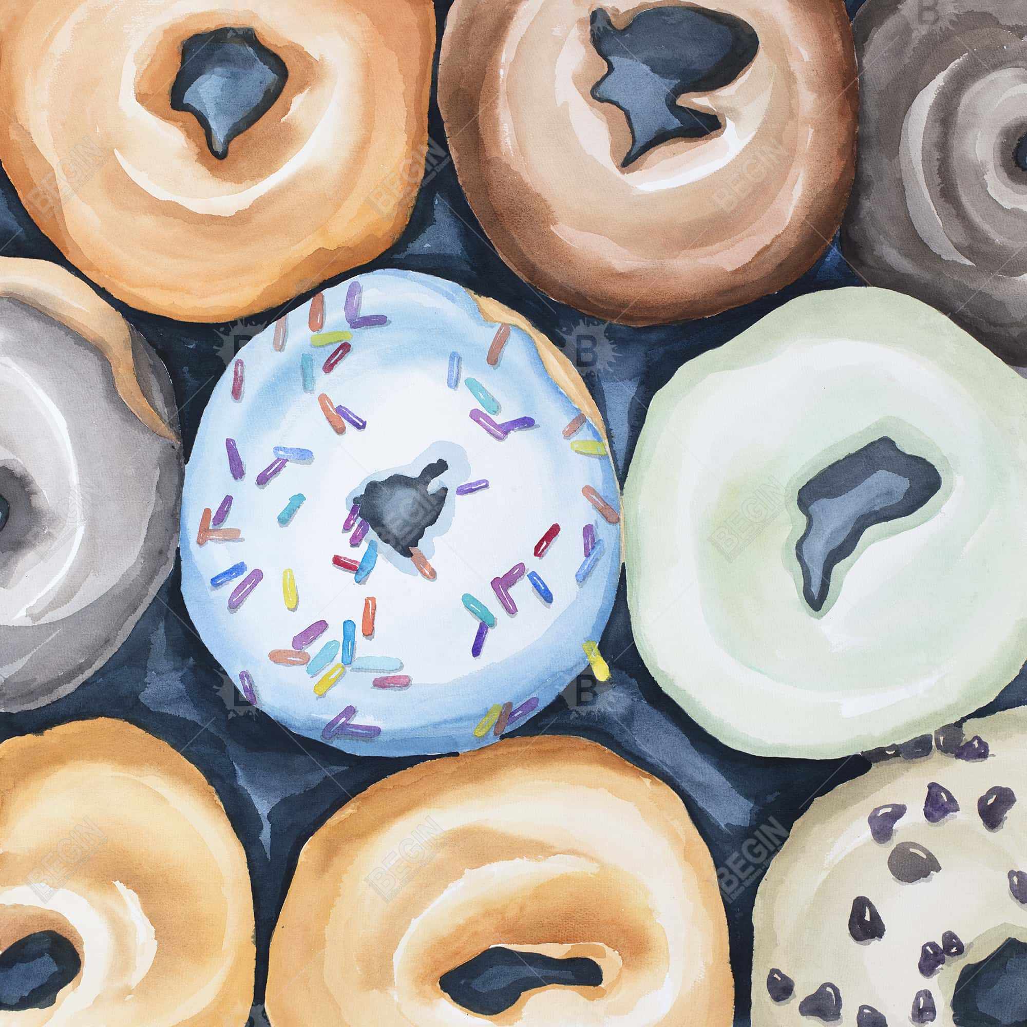 Watercolor doughtnuts with icing