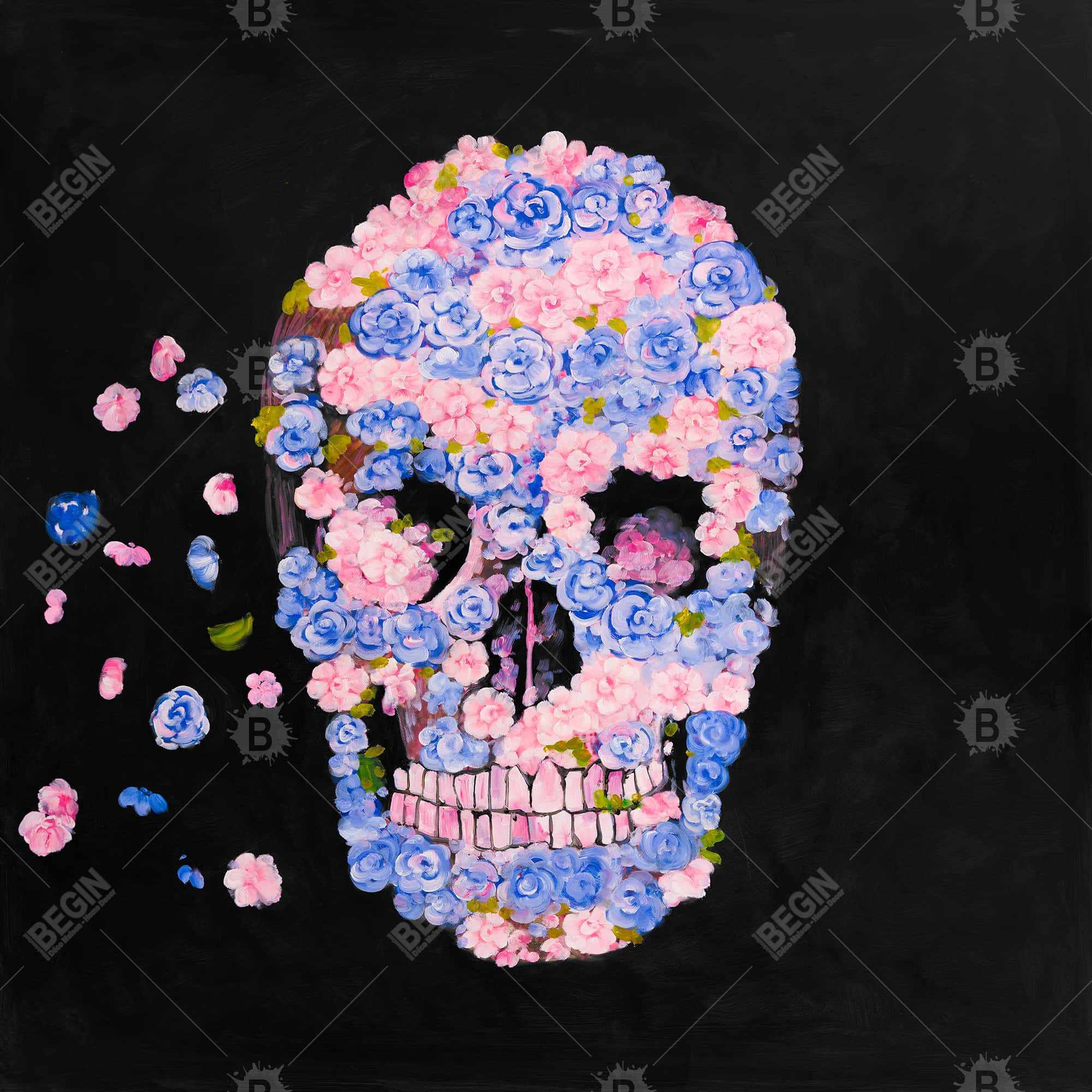 Skull of flowers in flight