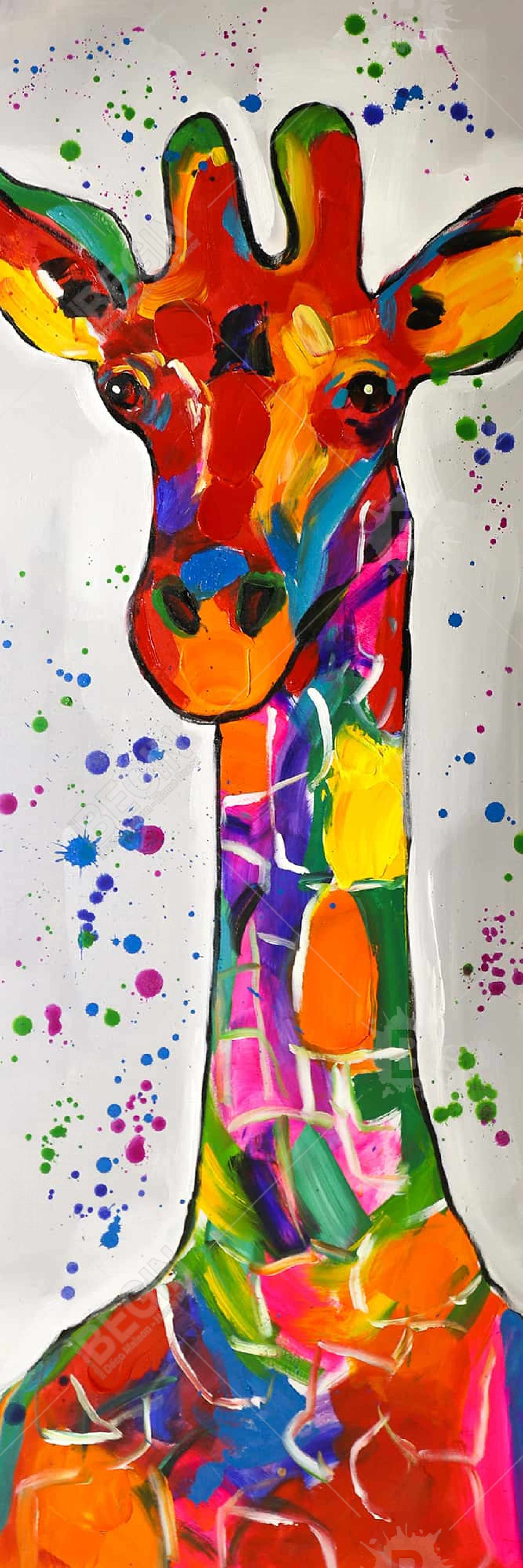 Girafe abstraite et colorée avec éclats de peinture