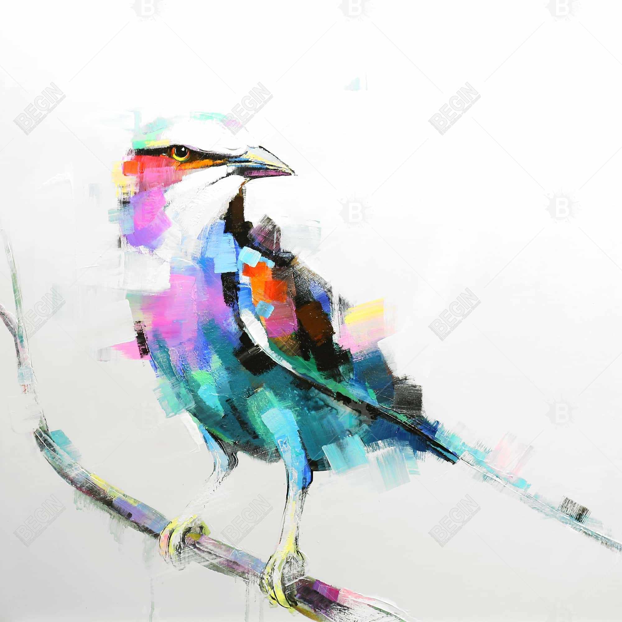 Colorful abstract bird on a branch
