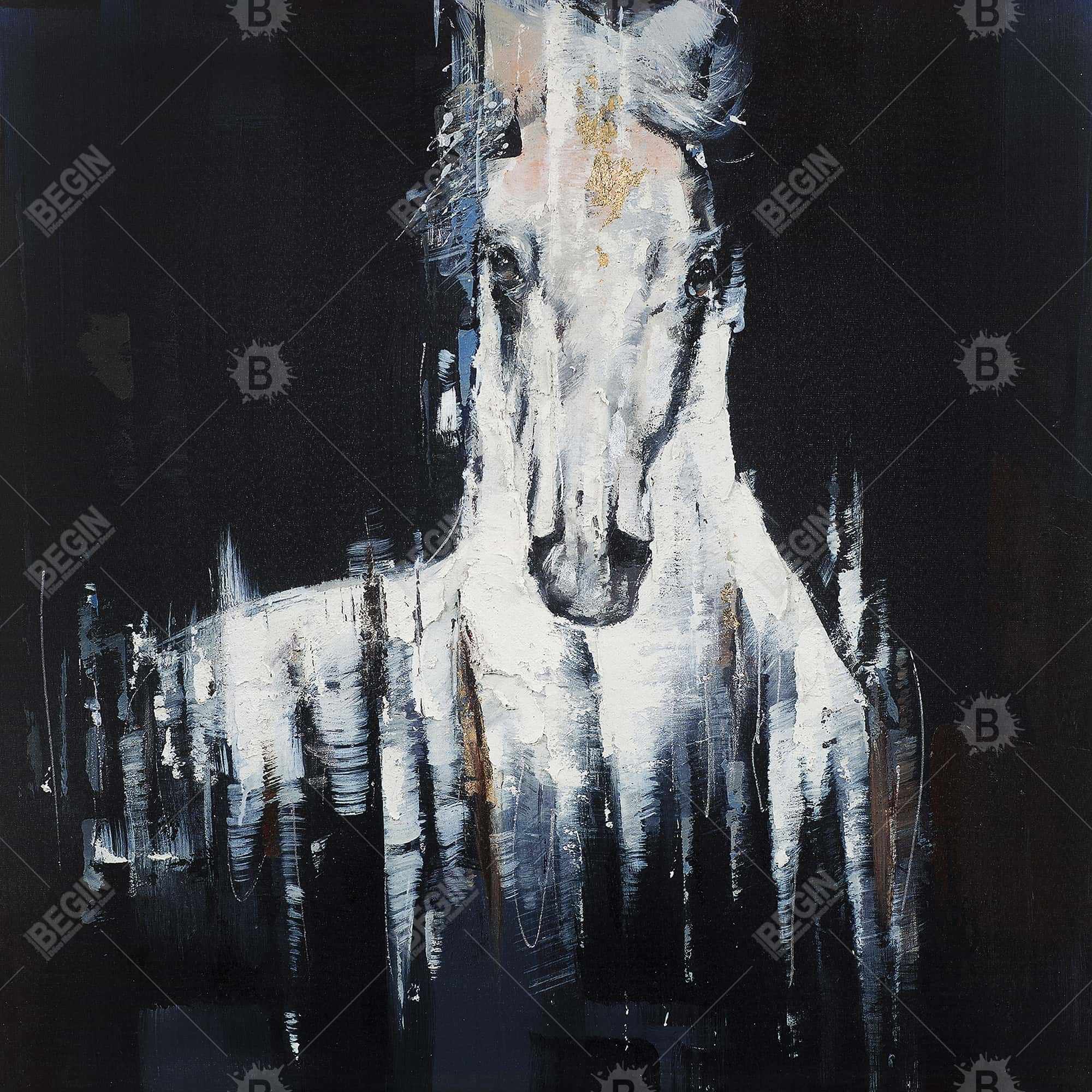 Abstract white horse on black background