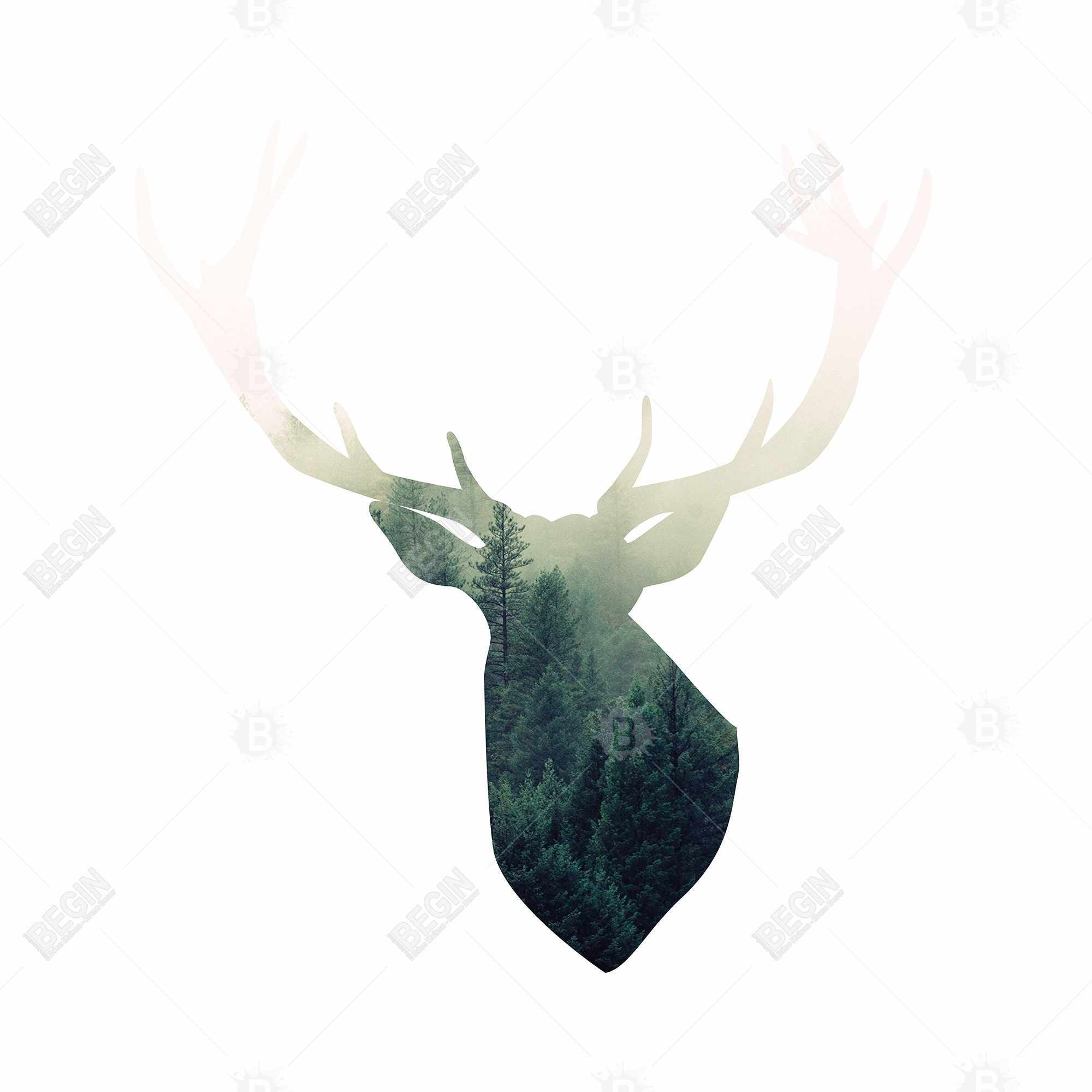 Deer head with green landscape shape
