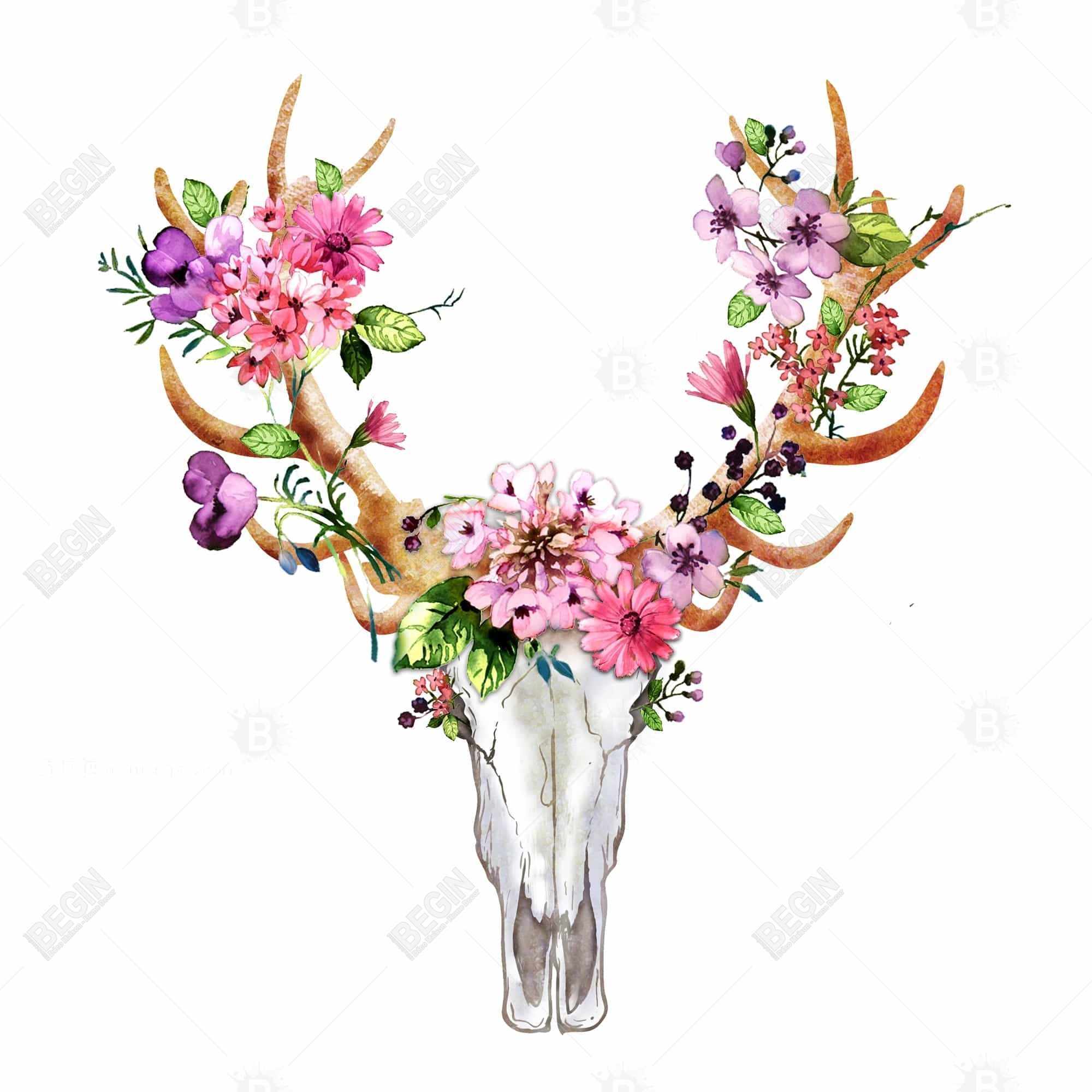 Rustic deer skull with flowers