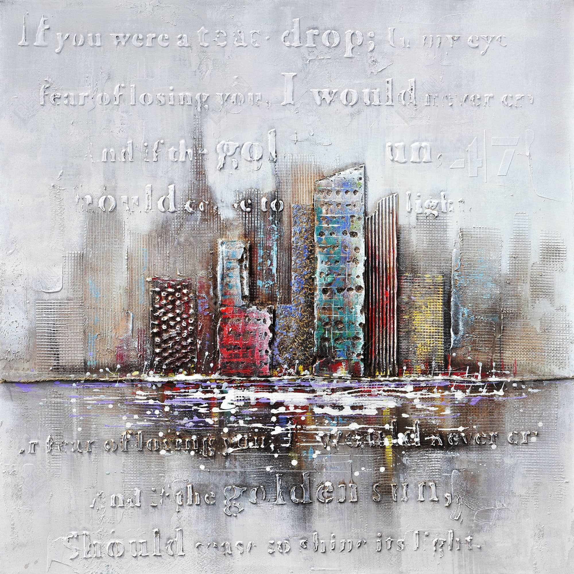 Cityscape with typography in relief