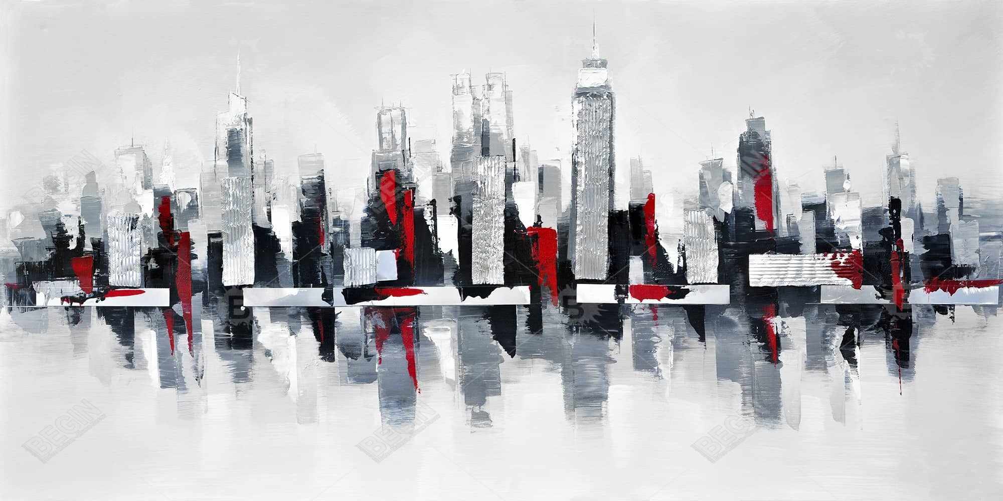 Gray and red cityscape