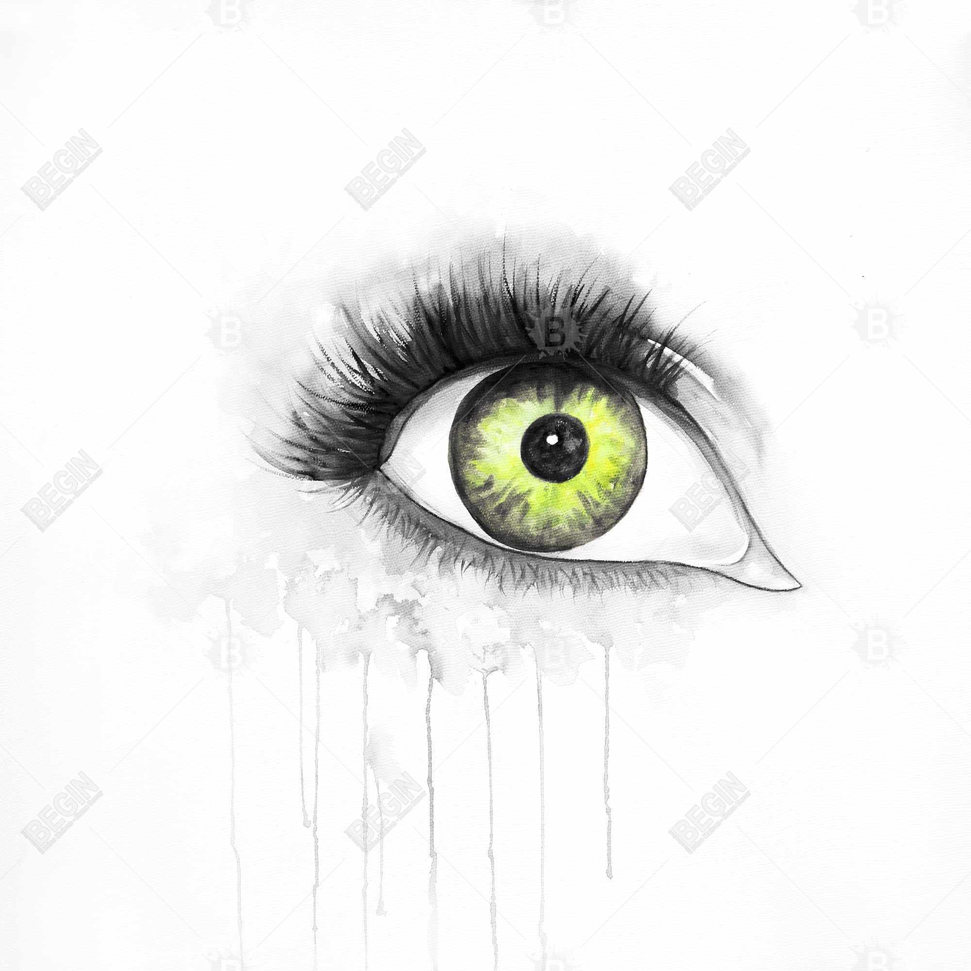 Green eye in watercolor