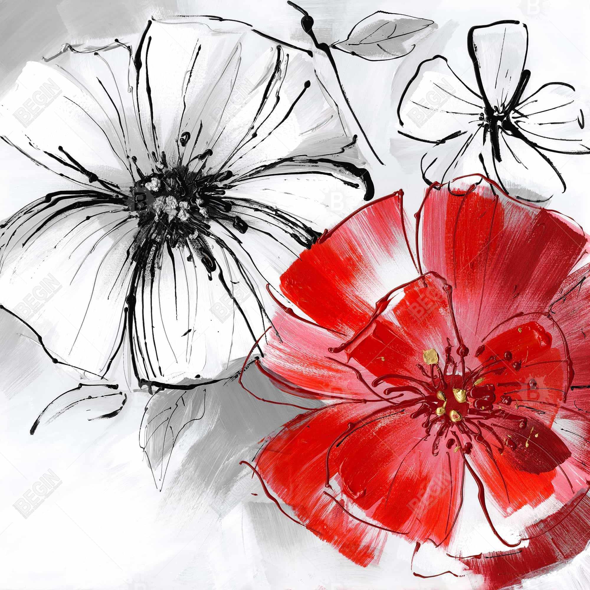 Red & white flowers sketch