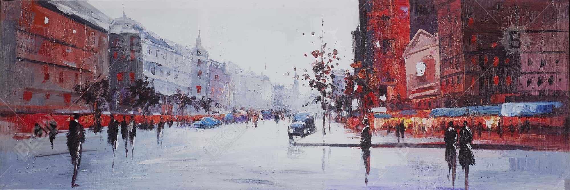 Black and red street scene