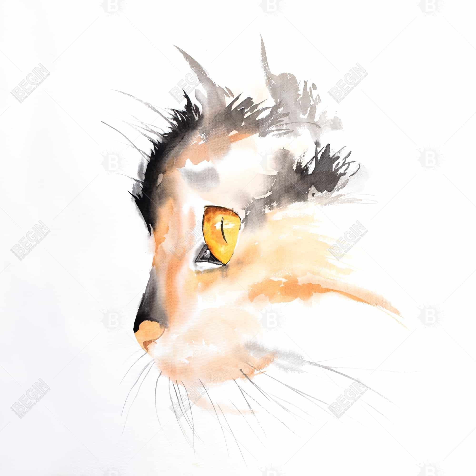 Profil d'un chat à l'aquarelle