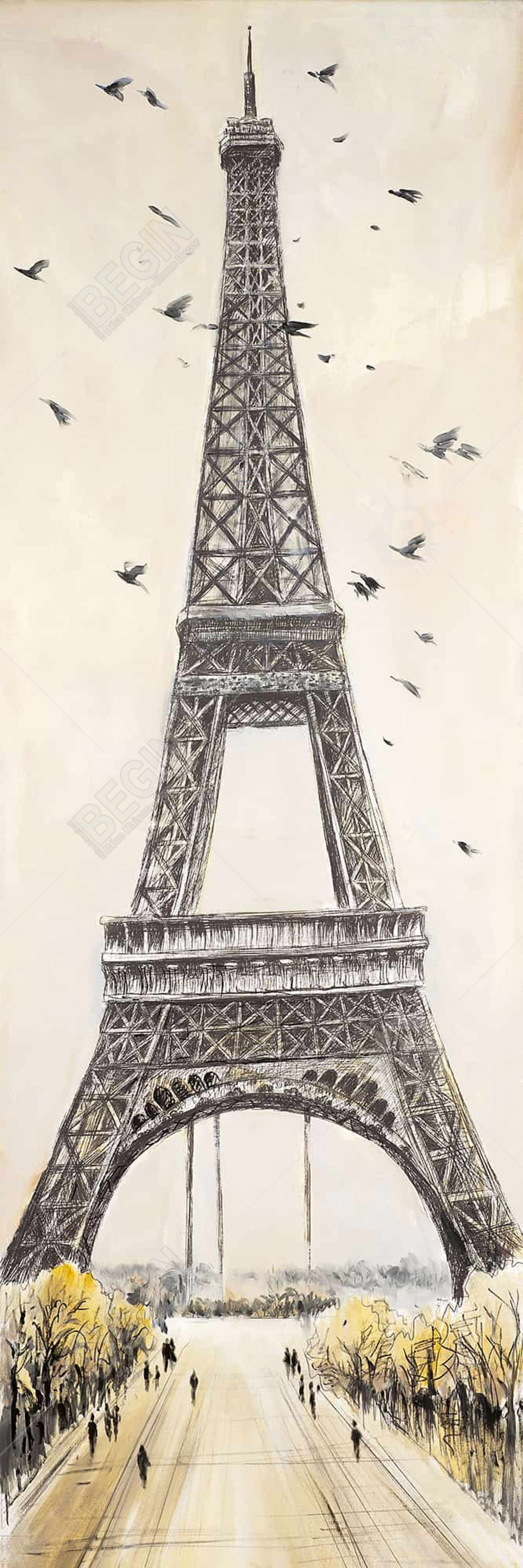 Eiffel tower with flying birds
