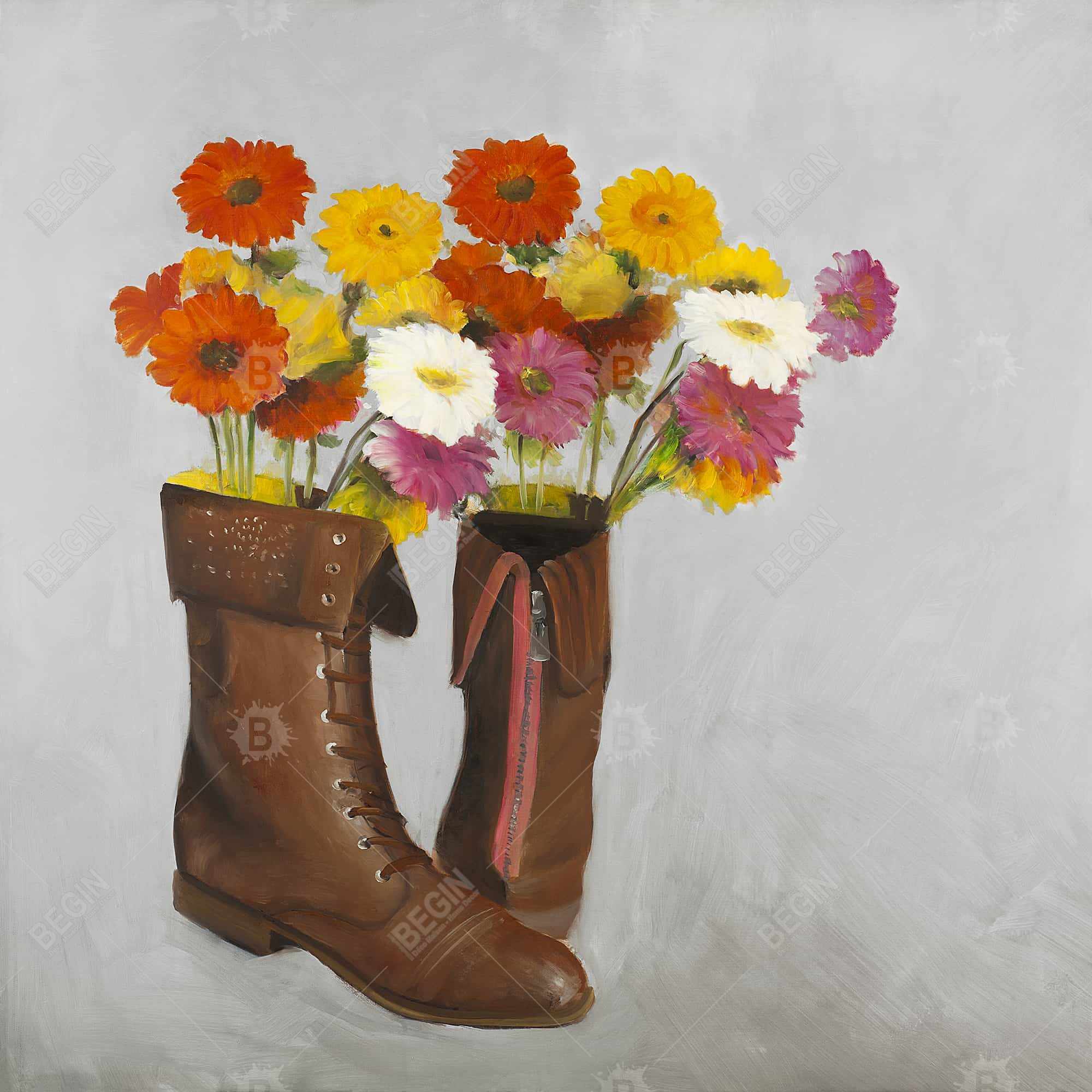 Boots with daisies flowers