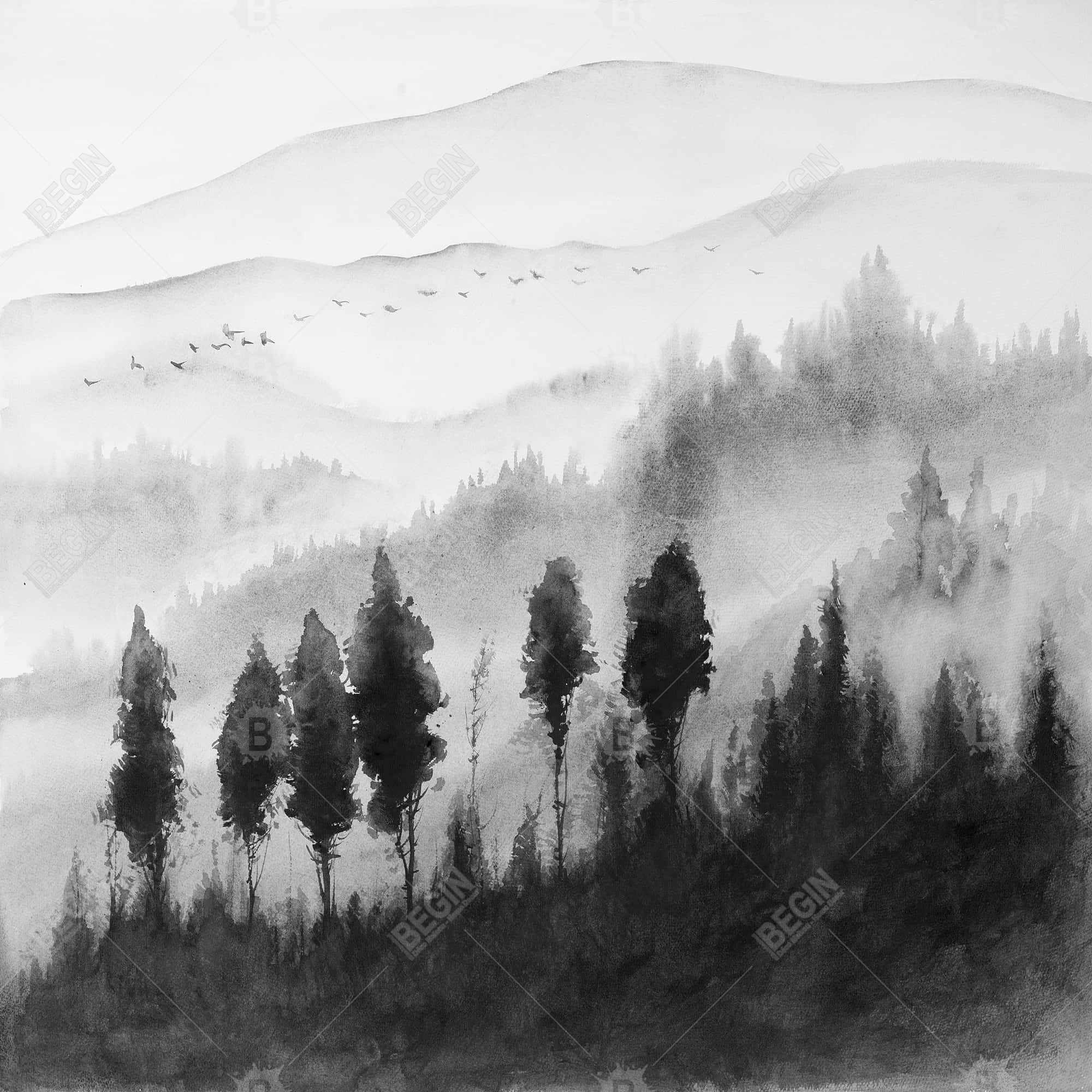 Landscape mono in watercolor