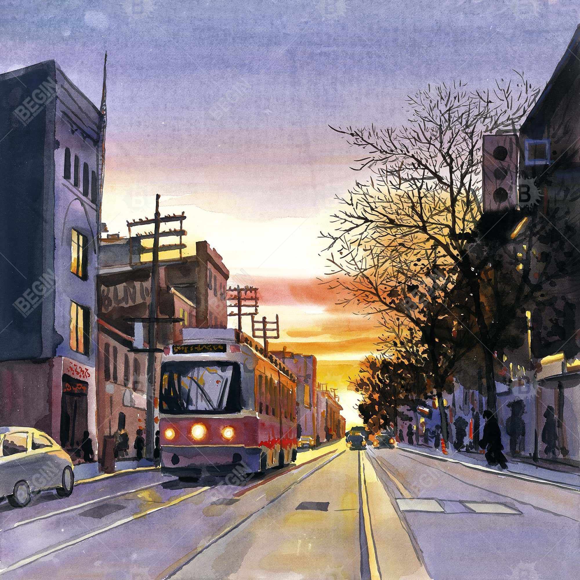 Sunset streetscape to toronto