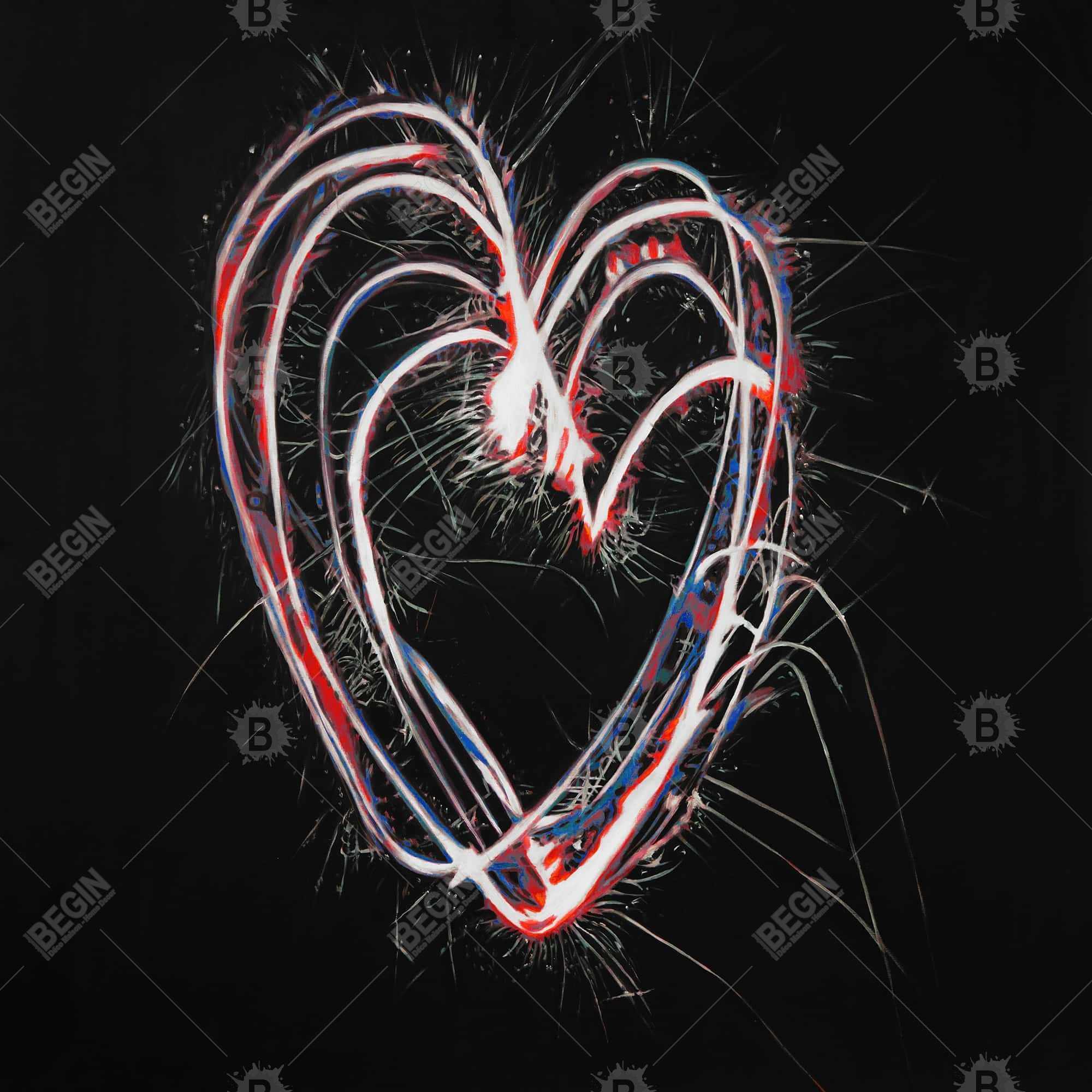 Feux d'artifices en coeur rouge et bleu